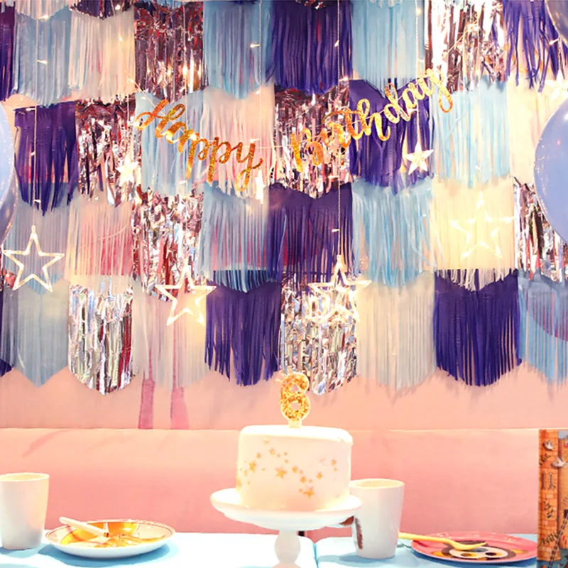 

Paper Tassel Fringe Party Backdrop Kit Banner Balloon Adult Kids Baby Shower Birthday Party Anniversary Wedding Home Decoration