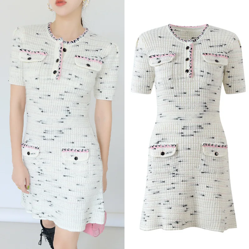 

Summer Knit Daily Style Women Dress Short Sleeves Elegant Lady A-Line Swater Dresses Office Ropa Mujer Talla Grande