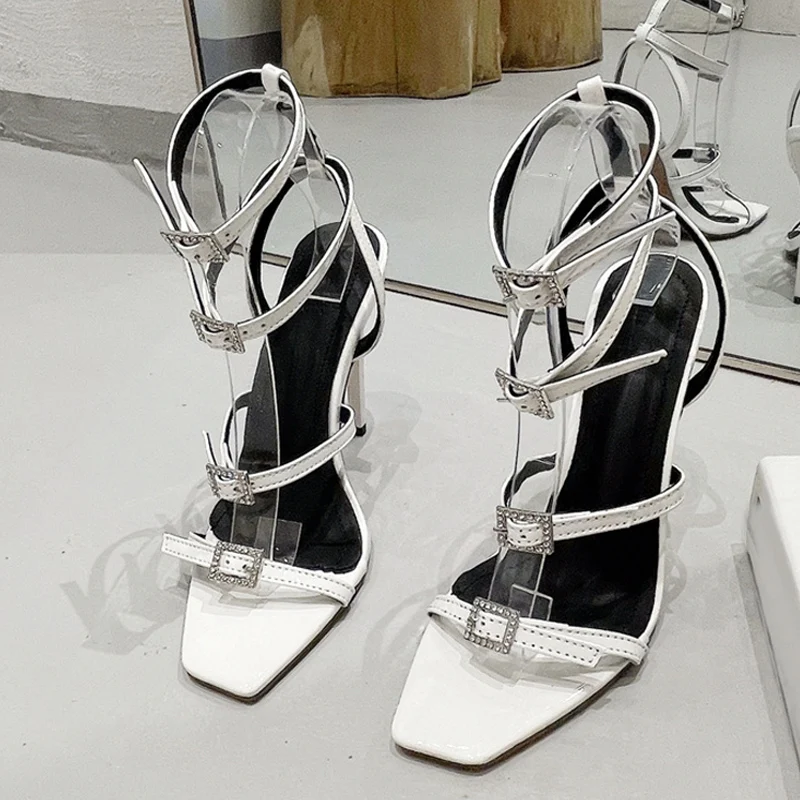 Summer Elegant Party Wedding Sandals Ladies Fashion Crystal Buckle Design High Heels Banquet Dress Shoes Women Black Red 4 Summer Elegant Party Wedding Sandals Ladies Fashion Crystal Buckle Design High Heels Banquet Dress Shoes Women Black Red 4