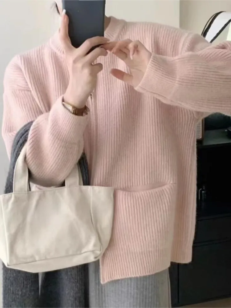 Женский кардиган с двойной молнией повседневный Вязаный Свитер оверсайз одежда