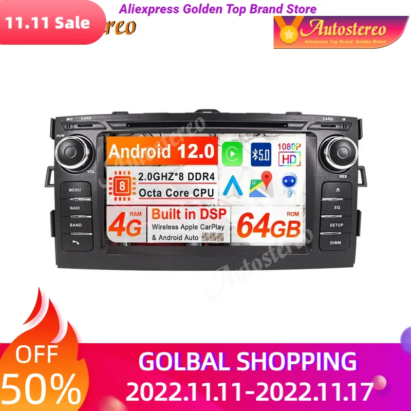 

Android 12, беспроводной Автомобильный плеер для Toyota Auris 2006-2012, автомобильный стерео Мультимедийный Плеер, магнитофон, головное устройство