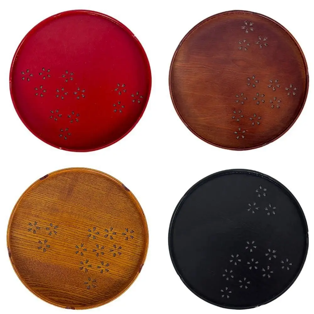 

Wood Natural Black Cherry Blossom Handmade Hollowed-Out Table Red Fruits Container Storage Plate Tea Tray Serving Tray