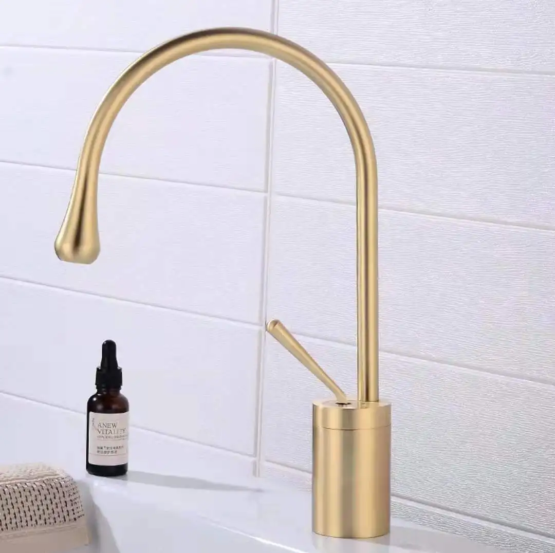 

Copper European-style countertop basin faucet bathroom rotatable brushed gold faucet water drop hot and cold basin faucet