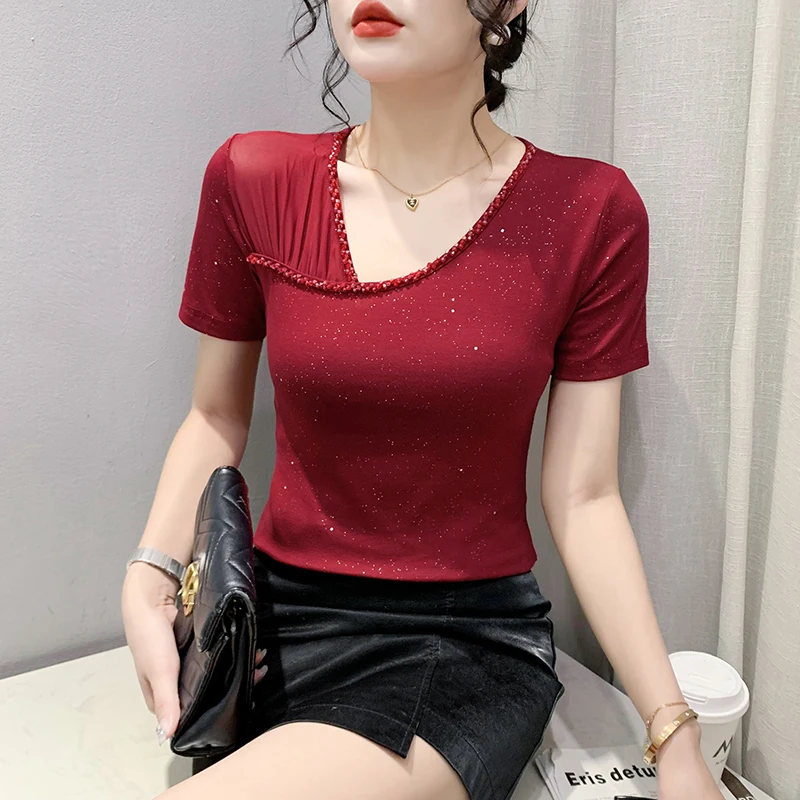 

European Style Ladies Fashion Sexy Hot Fix T Shirts for Women Clothing Female Girls Vintage Gothic Aesthetic Woman Tops Py9572