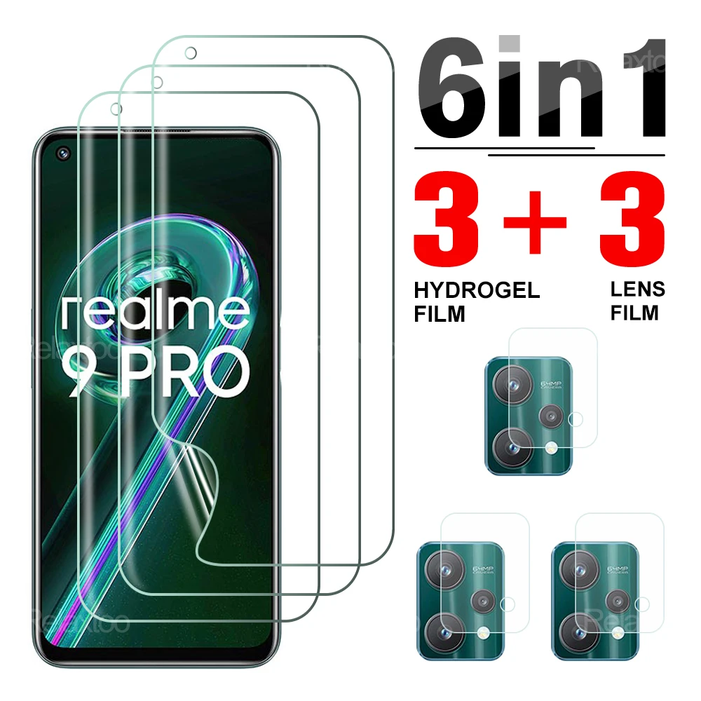 

Защитная пленка для экрана 6 в 1, Гидрогелевая пленка для камеры OPPO Realme 9Pro 9ProPlus 9 Pro Plus 9Pro + Защитная пленка для объектива, стекло 6,6 дюйма RMX3471