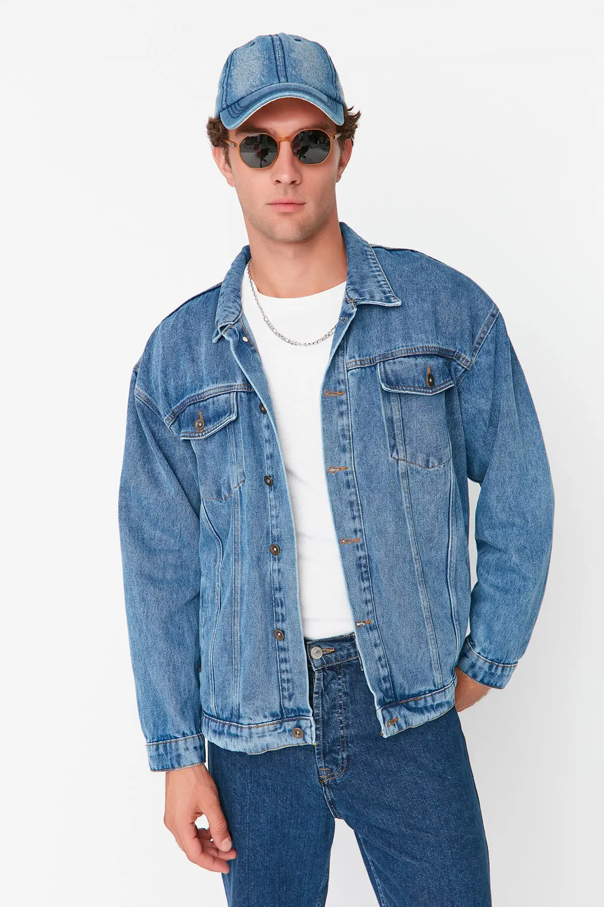 

Blue Men's Oversize Denim Jacket TMNAW23CE00037