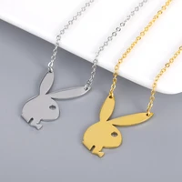 stainless steel necklace for women girls cute animal rabbit pendant necklaces fashion choker bunny head collares para mujer
