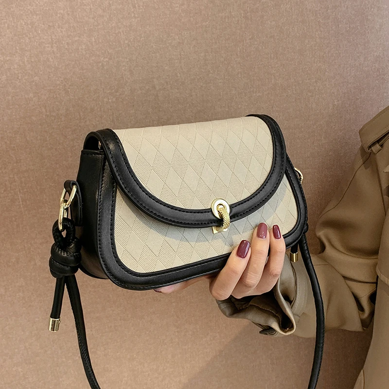 

ELM BAY|Women's Bag Versatile Fashionable 2022 Winter New Color Contrast Plaid One Shoulder Crossbody Small Square Bag