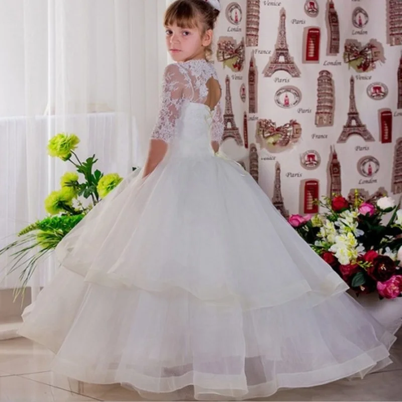 

Kids Flower Girl Dress for Wedding Lolita Ruffle Half Sleeve Princess Gown First Communion Party Birthday Gowns Vestidos De Nina