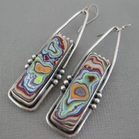 retro square colorful glass dangle earrings for women jewelry ethnic beads boho marble painted earrings indian jewelry