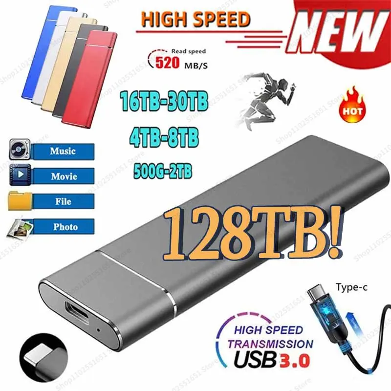 

Портативный внешний накопитель SSD 64 ТБ 32 ТБ, внешний накопитель с интерфейсом USB 3,0, высокоскоростные Внешние жесткие диски 16 Тб для ноутбуко...