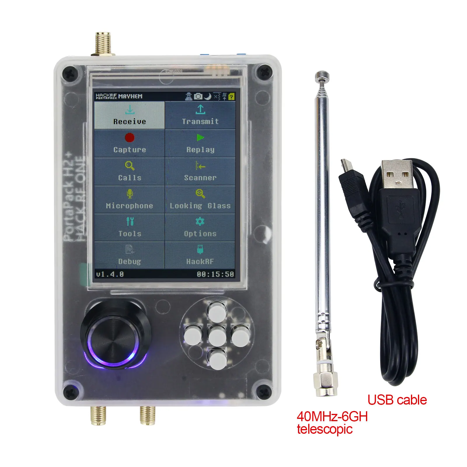 

HackRF One + Пластиковый Корпус в сборе + антенна + USB-кабель + Модернизированный ЖК-дисплей 3,2 дюйма PortaPack H2