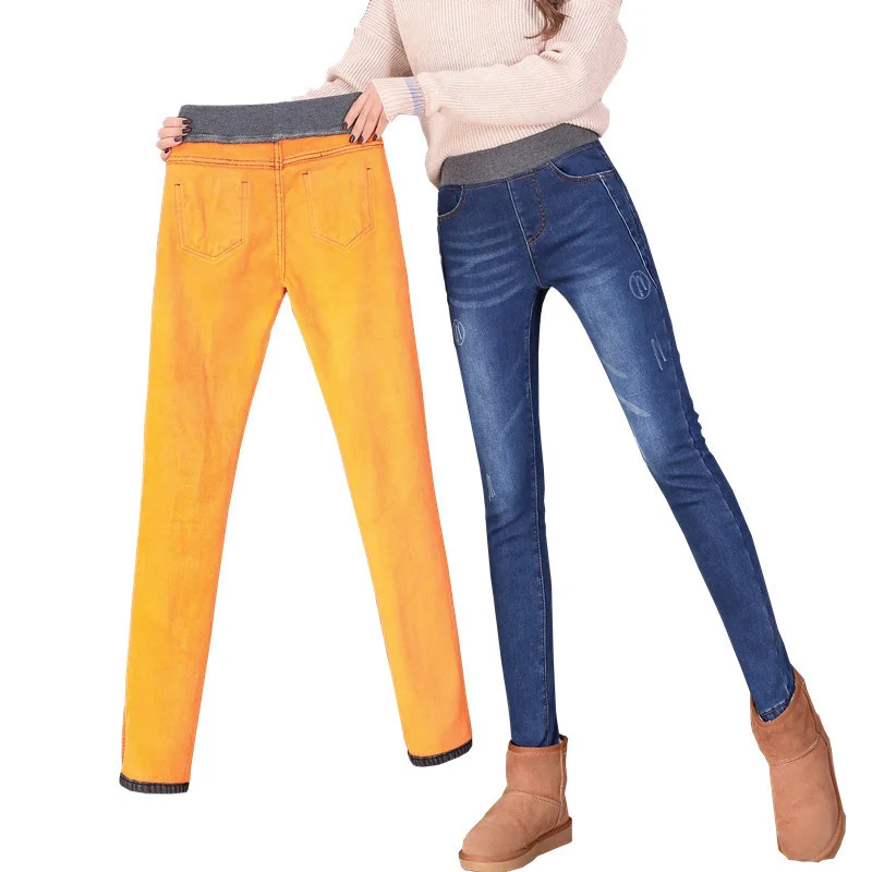 

Women Winter Warm Skinny Jeans Pants Velvet Thick Trousers High Waist Elastic Middle Aged Mother Stretch Pants Clothes 36 38
