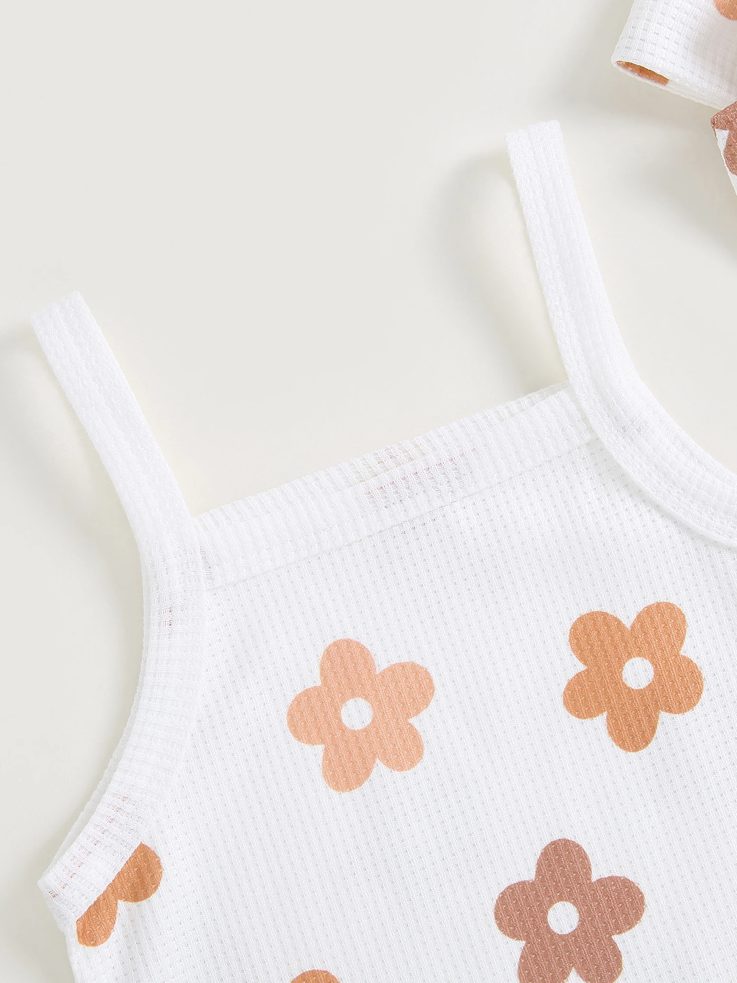 

Carolilly Ensemble Bébé Fille Eté de 3 Pièces Imprimé Floral Body à Bretelles Culotte à Volant Bandeau avec Noeud