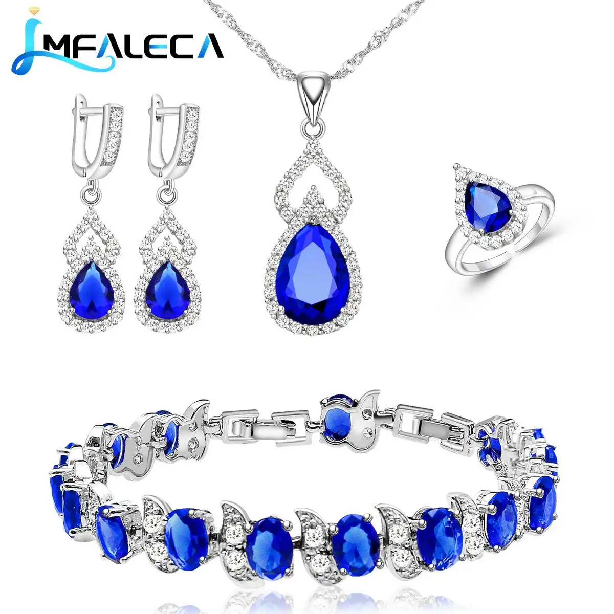 

Комплект из колье и серёг, с голубым сапфиром, серебро 925 пробы