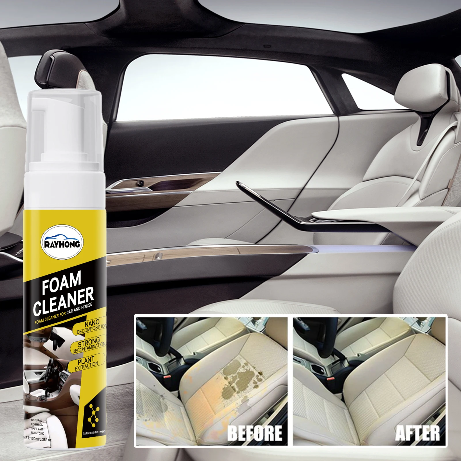 

Foam Cleaner Car Leather Seat Stain Remover Prevent Fading Anti Cracked Automobile Wash Car Interior Home Foam Cleaning Spray