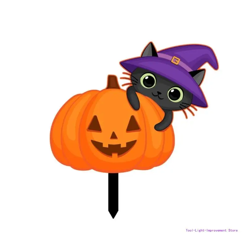 

C63E Acrylic Halloween Cat Pumpkin Yard Sign Ground Children Girl Boys Holiday