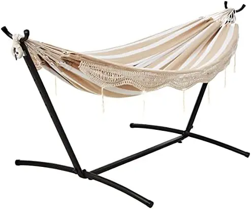 

Double Hammock with 9-Foot Space Saving Steel Stand and Carrying Case, 450 lb Capacity, Oasis Stripe, 110 inches x 47 inches 강