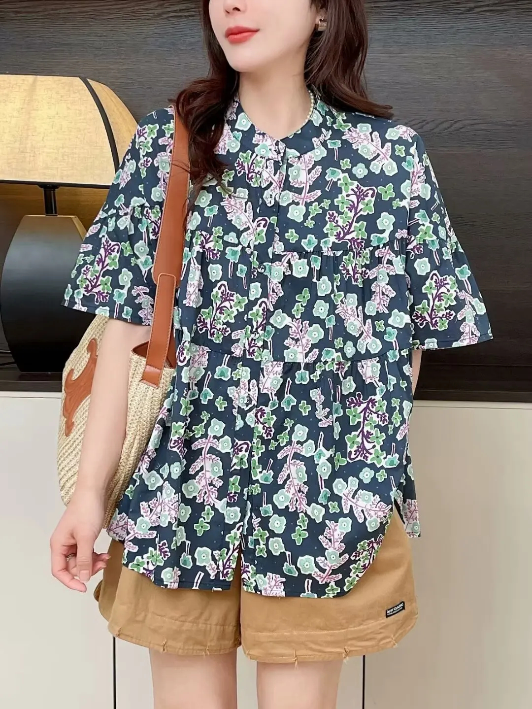 Гавайская пляжная рубашка с тропическими растениями и цветочным принтом Женская