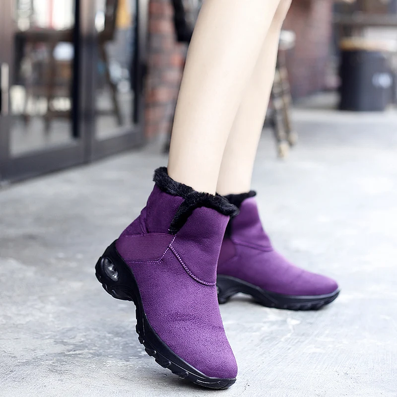 STRONGSHEN Women Fashion Snow Boots Slip On Platform With Heels Wear Resistance Fur Ankle Boots Botas Mujer Winter Boots