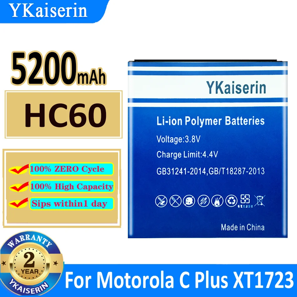 Аккумулятор ykaisin HC60 5200 мАч для Motorola Moto C Plus, Moto C Plus Dual SIM, XT1723, XT1724, XT1725, высококачественный код отслеживания