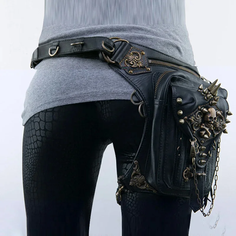 

Motorcycle Steam Punk Waist Leg Hip Belt Banana Messenger Shoulder Bag Mobile Phone Waist Bag Fanny Packs Pack For Women Gothic