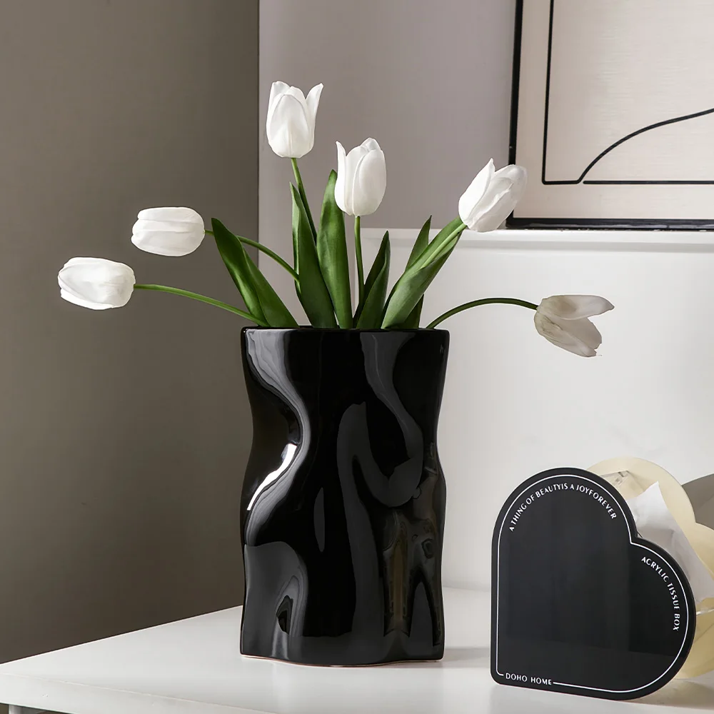 

Керамическая ваза, декоративная плиссированная ваза, современное Современное украшение для дома в скандинавском стиле, цветочный горшок, украшение гостиной