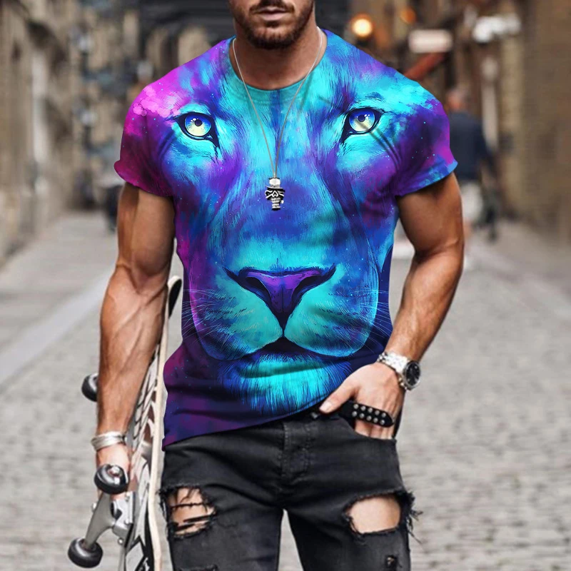 

2022 Men's Oversize 3D Printed T-Shirt Angry Lion Tiger Dominant Sports Clothes Fitness Tops