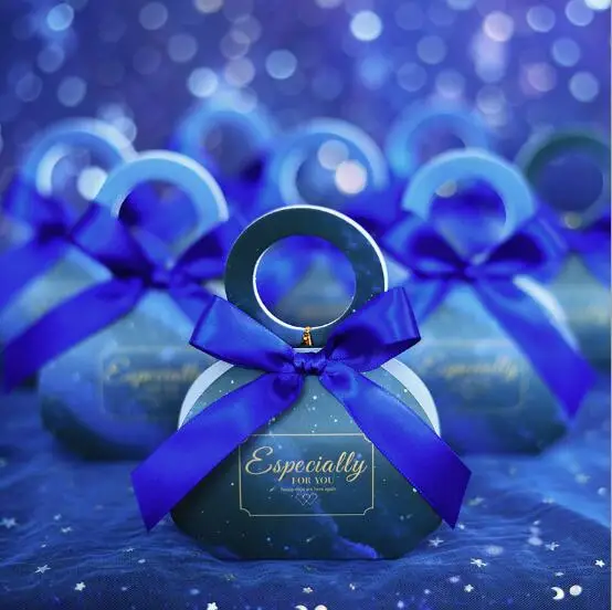 

100 X Royal Blue Starry Sky Style Wedding Favors Candy Boxes Party Supplies Gift Box Chocolate Box Paper Handbag Box
