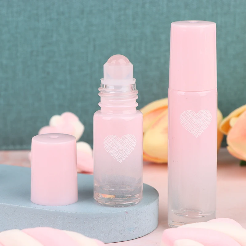 5/10ml Pink Color Thick Glass Roll On Essential Oil Empty Perfume Bottle Roller Ball bottle For Travel