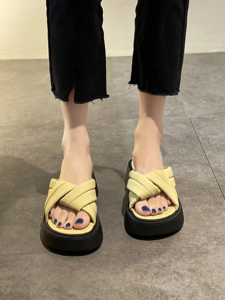 

Women's Shoes Slippers Thick Sole Outer Wear 2022 Summer New Woven Casual Shoes