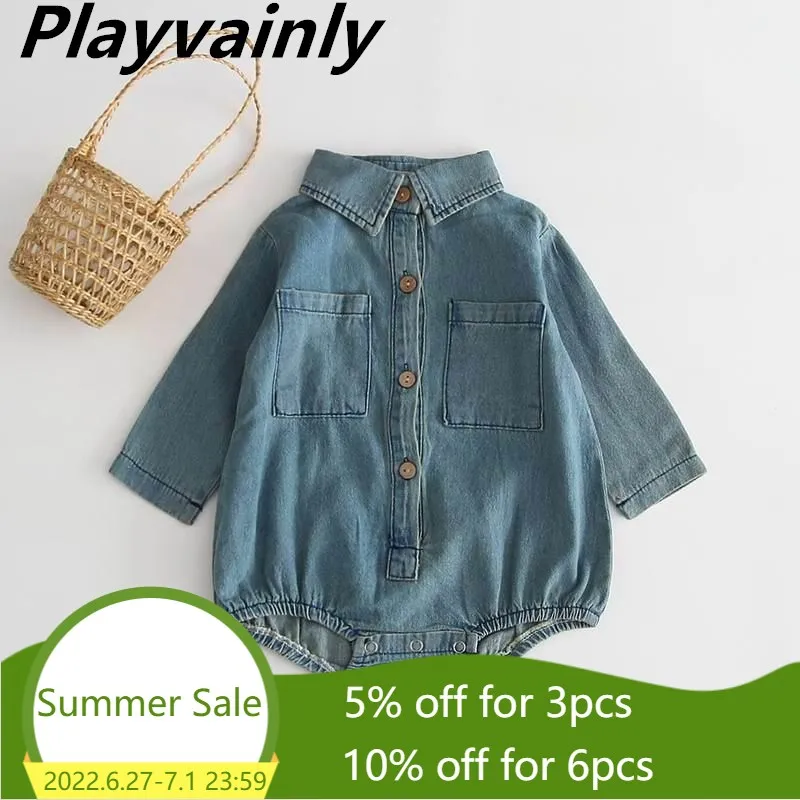 

Baby Bodysuits 2020 Autumn Newborn Blue Denim Long Sleeve Romper Overalls Baby Boy Girl Clothes 0-3Y E29310