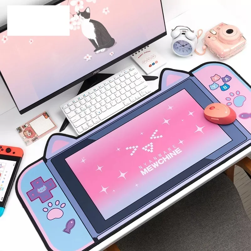 

DATA FROG Cute Cat Ear Big Mouse Pad Computer Keyboard Desk Mat Large Gamer mousepad Pink Girl Cartoon Kawaii Gaming Accessories