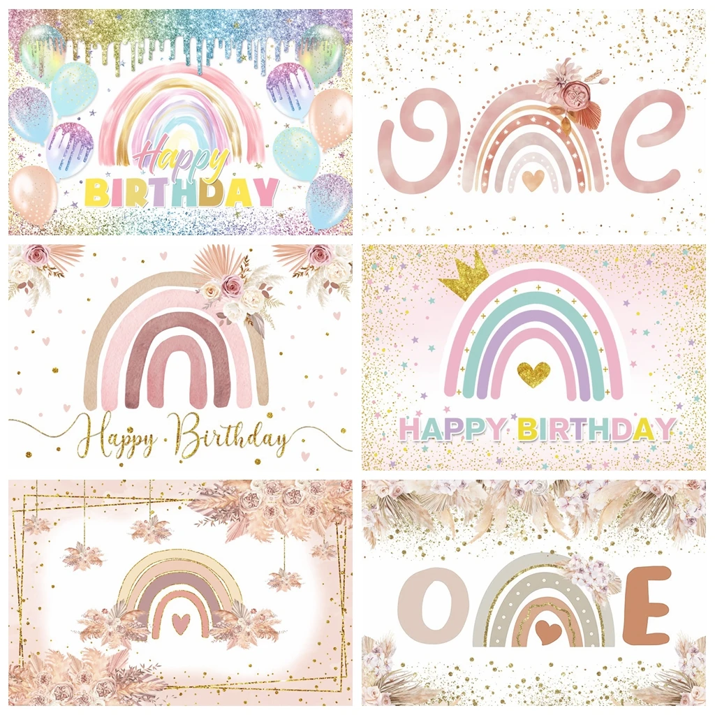 

Laeacco Boho Rainbow Birthday Party Photography Backdrop Pink Bohemian Girl Baby Shower Photocall Background Photo Studio Banner