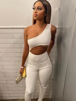 bodycon jumpsuit women fashion inclined shoulder one piece outfit hollow out sexy streetwear long pants overalls bodysuits