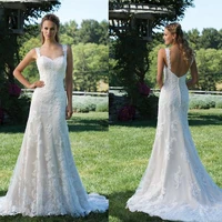 lace appliques sweetheart neckline mermaid dress backless button sweep train wedding dress with lace straps vestidos