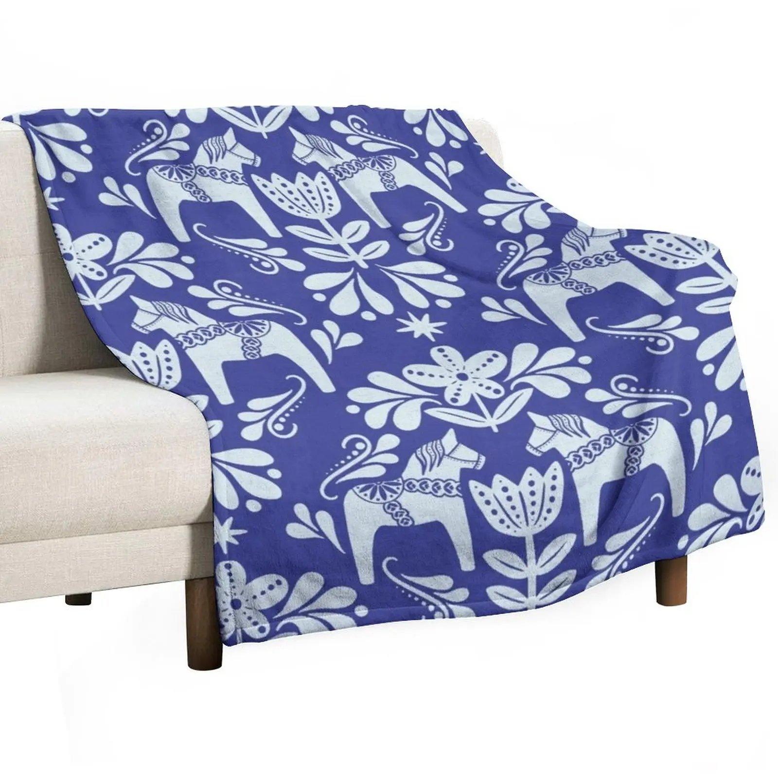 Фольклорное искусство диванное одеяло с кобальтовым синим и Кремовым покрытием