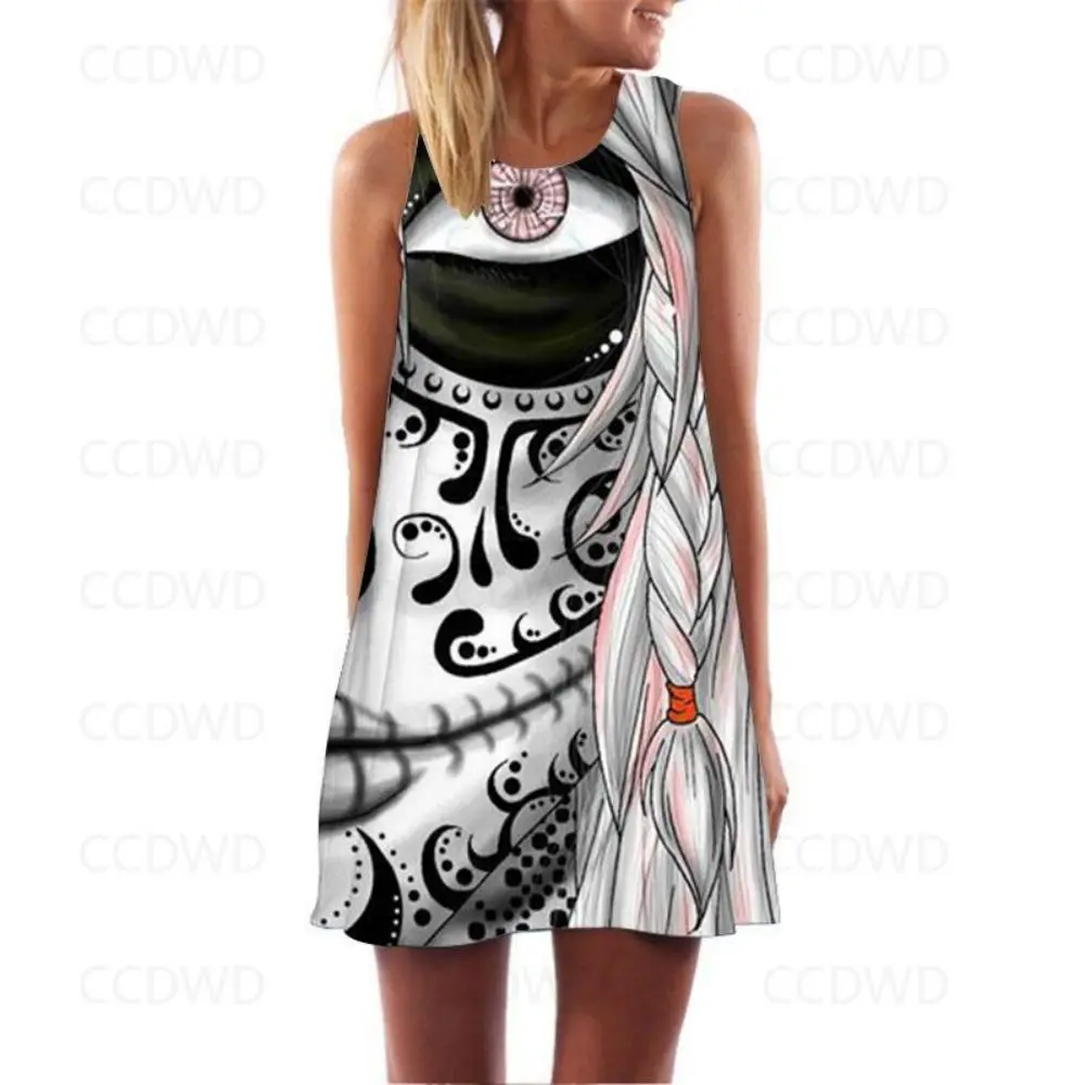 

Halloween Summer Dresses Woman 2022 Evil Vintage Dress Slip Spring Goth Girl Chic Elegant Sleeveless Y2k Print Boho Women's Sexy