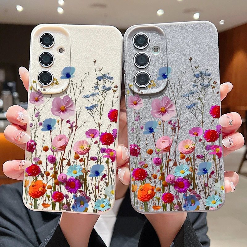 Мягкий чехол с цветной цветочной текстурой кожи для Samsung Galaxy S24 FE S23 S22 S21 Ultra A16 A55 A15