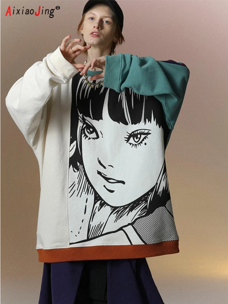 Women's Pullovers Crew Neck Women's Sweatshirts Cartoon Japanese Anime Manga Women's Gothic Plus Size Street Hip-hop Costumes