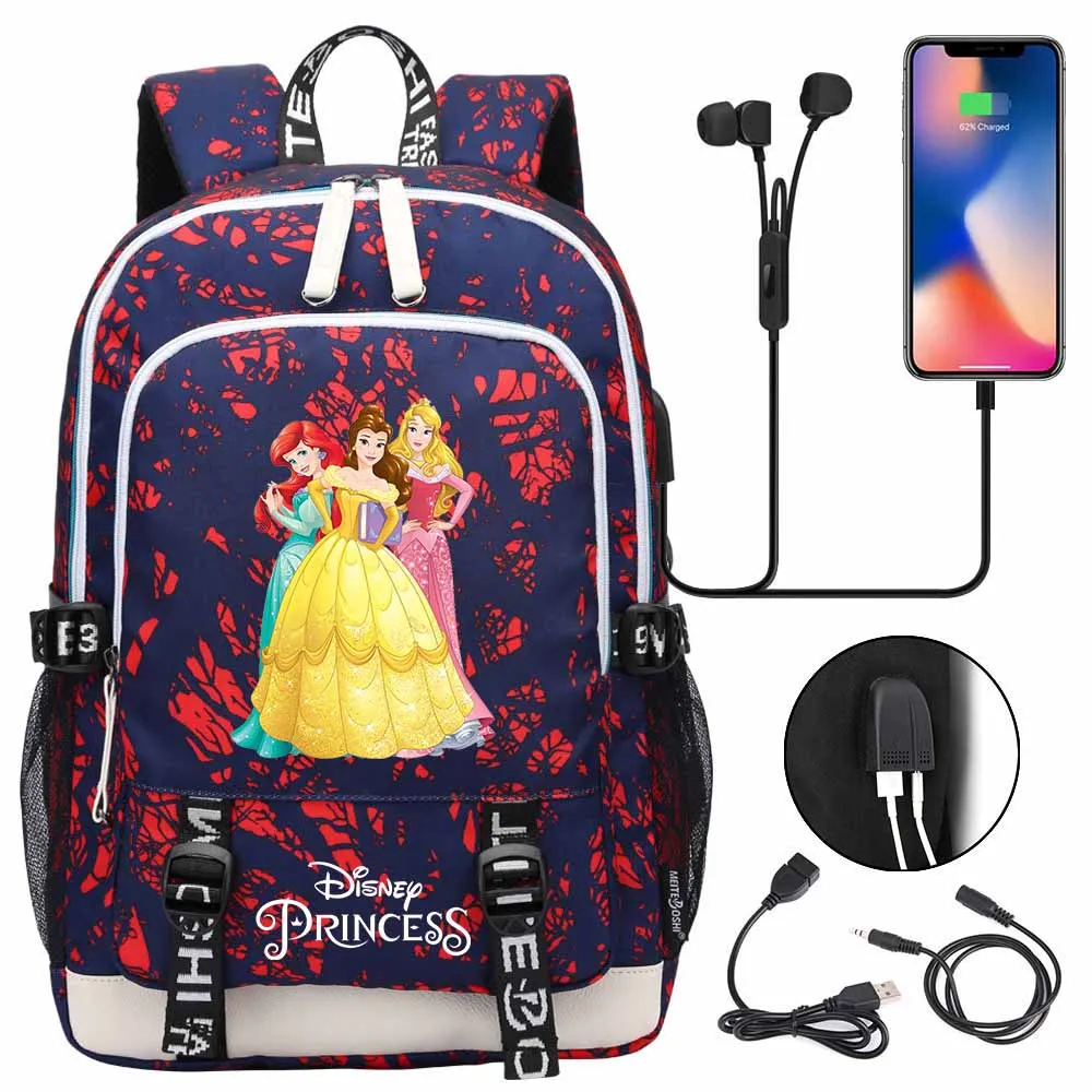 

Disney Snow White Princess Cinderella Backpacks Teenager USB Charging Laptop Backpack Women Men Rucksack Mochila Travel Bag