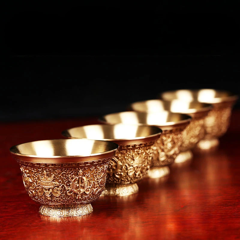 Восемь благоприятных чашек для подачи воды из чистой меди Будды тибетская чашка