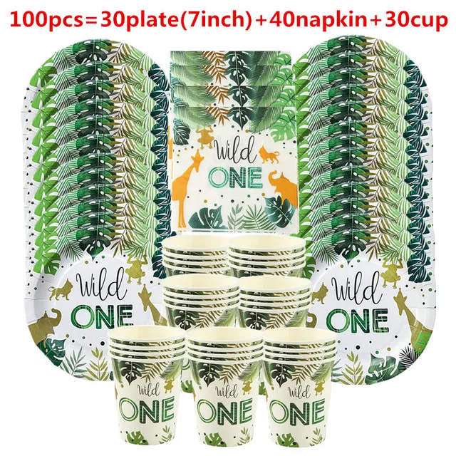 Набор одноразовой посуды с животными джунглей 20 человек