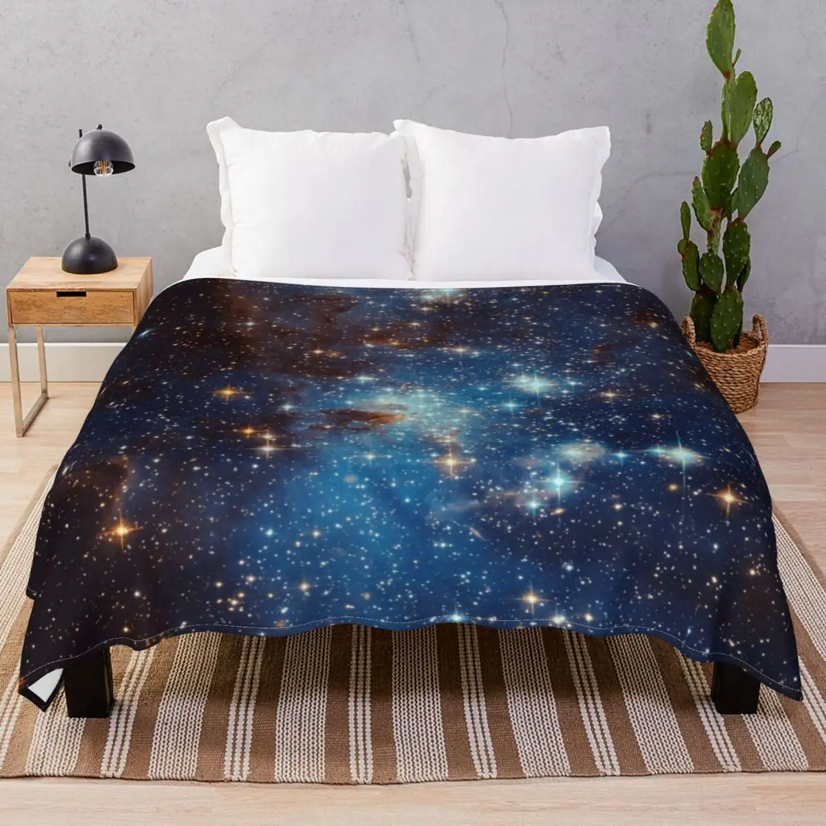 Blue Nebula Stars Space Blankets Flannel Winter Super Warm Throw Blanket for Bedding Sofa Camp Office