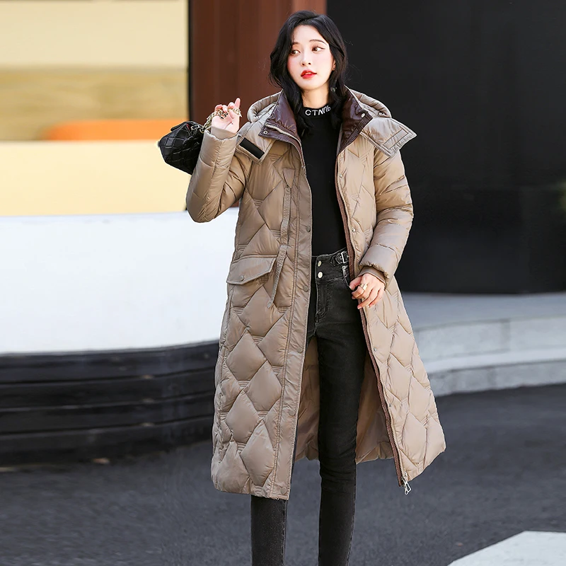 Womens Down Parka Mid Length Jacket Baggy Winter Cotton Warm Parkas Fashion Casual Female Hooded Puffer Coat Bubble Outwear