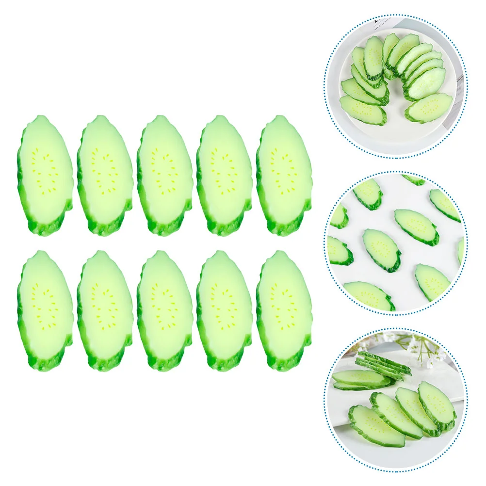 

10pcs Fake Cucumber Slices Decorative Cucumber Models Fake Vegetables Restaurant Display Props