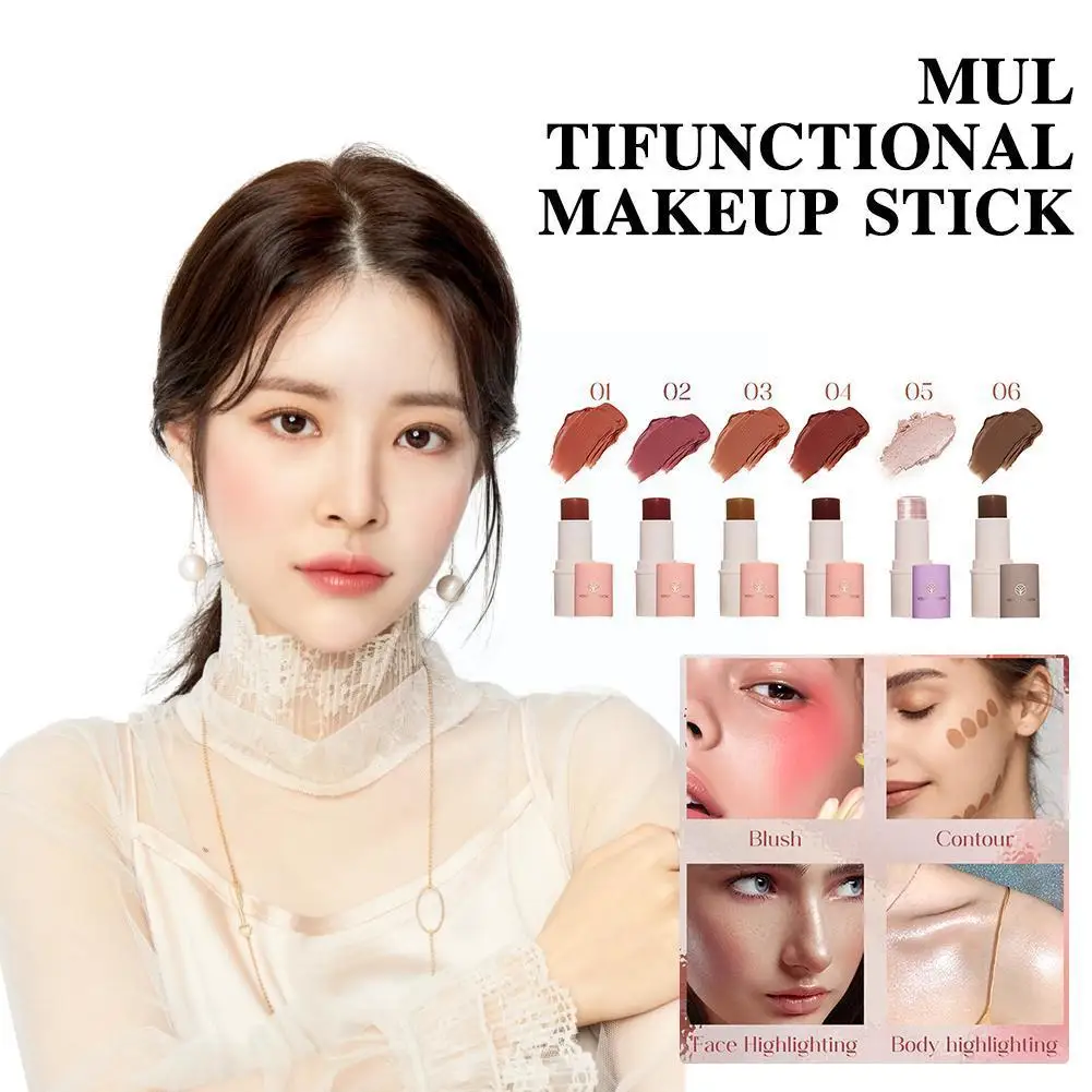 

6 Color Blusher Stick Profession Lasting Waterproof Eyeshadow Cosmetics Female Glitter Cheeks Sexy Powder Rouge Blusher P8K9