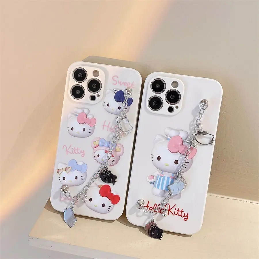 

Sanrio Hello Kitty Kt Cat With Bracelet Strap Phone Cases For iPhone 13 12 11 Pro Max XR XS MAX 8 X Redmi K30 K40 note 10 9 5G