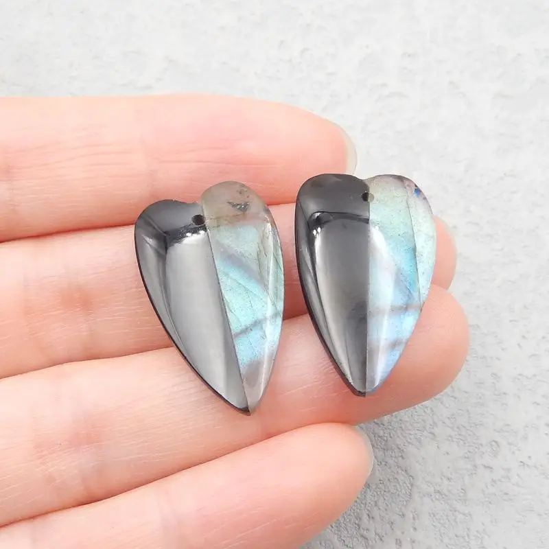 

New Design Obsidian,Labradorite Iatarsia Heart Shape Earring Bead 26x15x4mm 5g semiprecious Stone Fashion Women Earrings