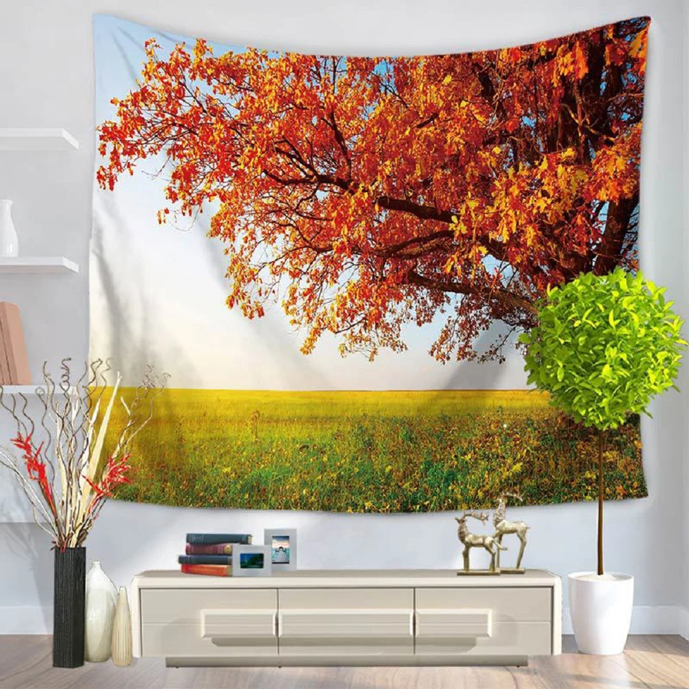 

Sunlight Maple Leaves Fall Tapestry Forest Sun Rays Tree Foliage Fallen Leaves Print Tapestries Bedroom Living Room Wall Hanging